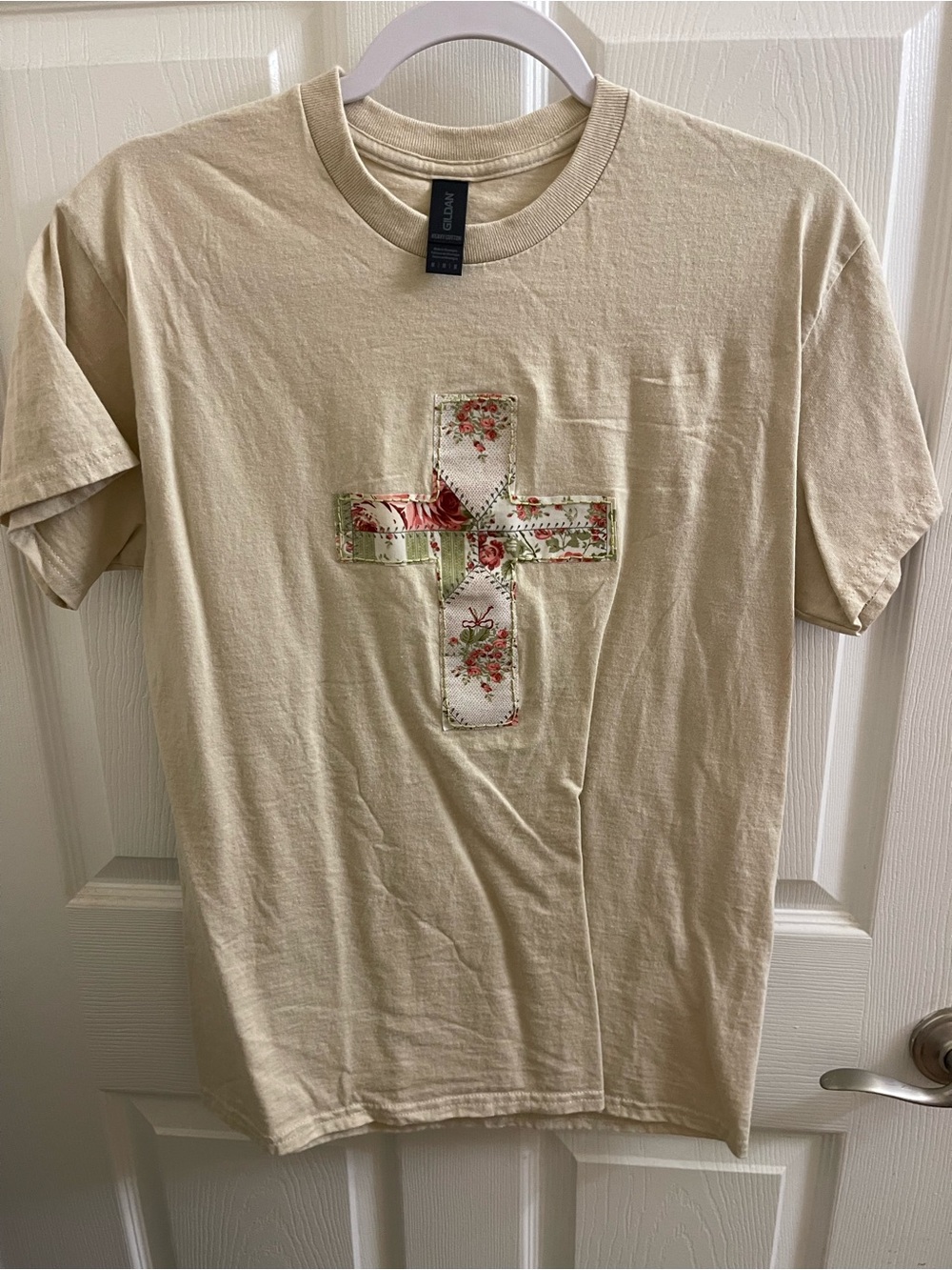 Men's Cream Floral Cross Patch T-Shirt